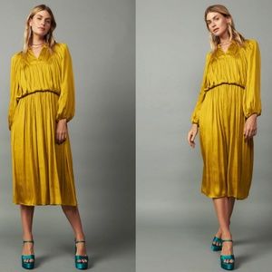 GOLDEN YELLOW SHIRRED YOKE MAXI DRESS